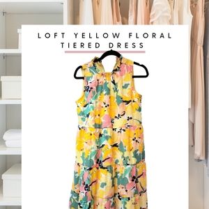 New With Tags Yellow Floral Loft Tiered Dress Size Small